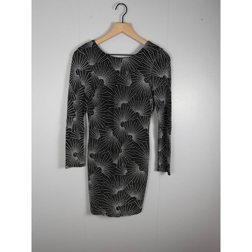 Charlotte Russe 20s Bodycon Dress Women M Glam Maximalist Black Metallic Deco